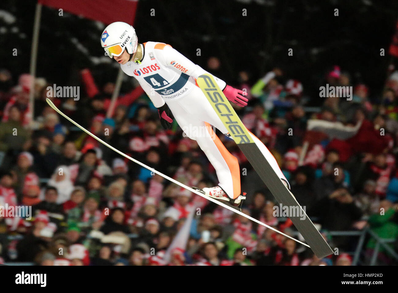 ZAKOPANE, POLAND - JANUARY 23, 2016: FIS Ski Jumping World Cup in Zakopane o/p Kamil Stoch POL Stock Photo