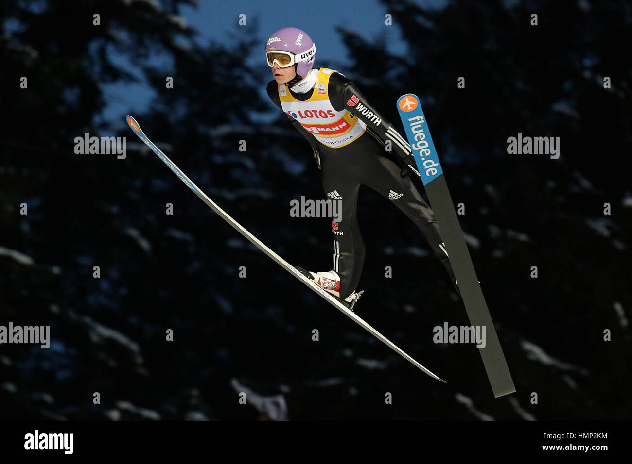 ZAKOPANE, POLAND - JANUARY 23, 2016: FIS Ski Jumping World Cup in Zakopane o/p Andreas Wellinger GER Stock Photo