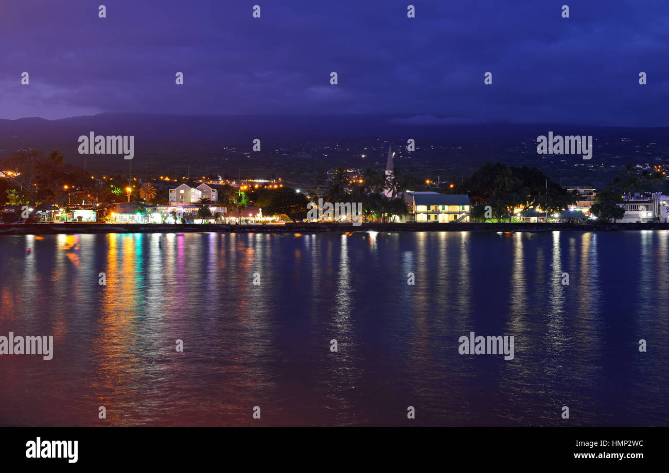 View of the Kona Oceanside at night in Hawaii Stock Photo Alamy