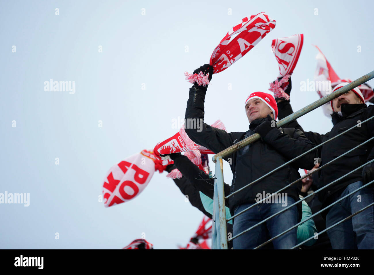 ZAKOPANE, POLAND - JANUARY 24, 2016: FIS Ski Jumping World Cup in Zakopane o/p  fans Stock Photo