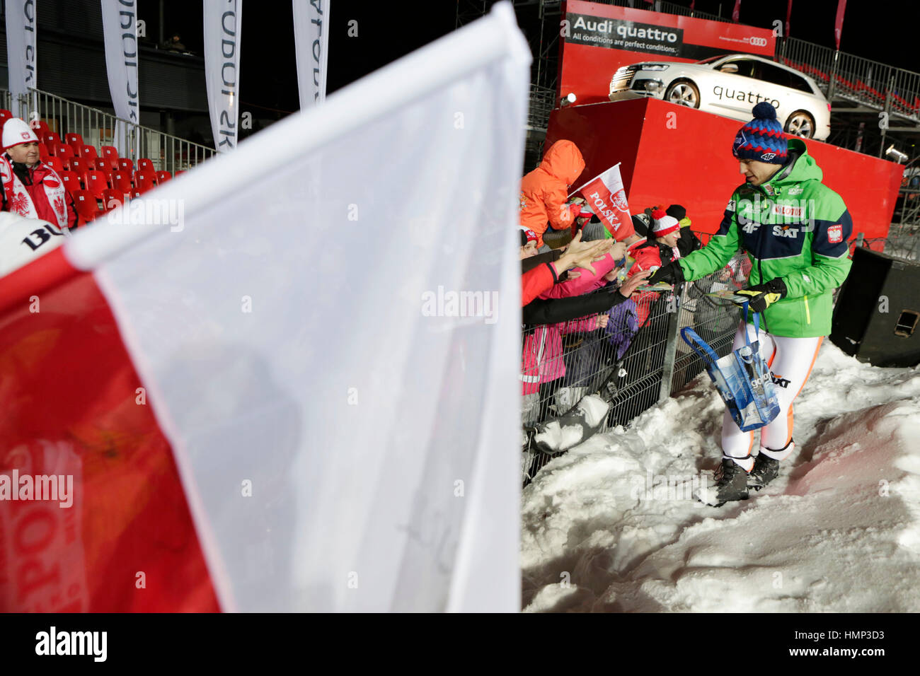 ZAKOPANE, POLAND - JANUARY 24, 2016: FIS Ski Jumping World Cup in Zakopane o/p KAMIL STOCH Stock Photo