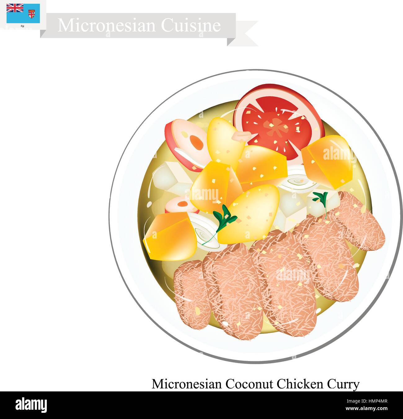 Micronesian Cuisine, Illustration of Traditional Coconut Chicken Curry