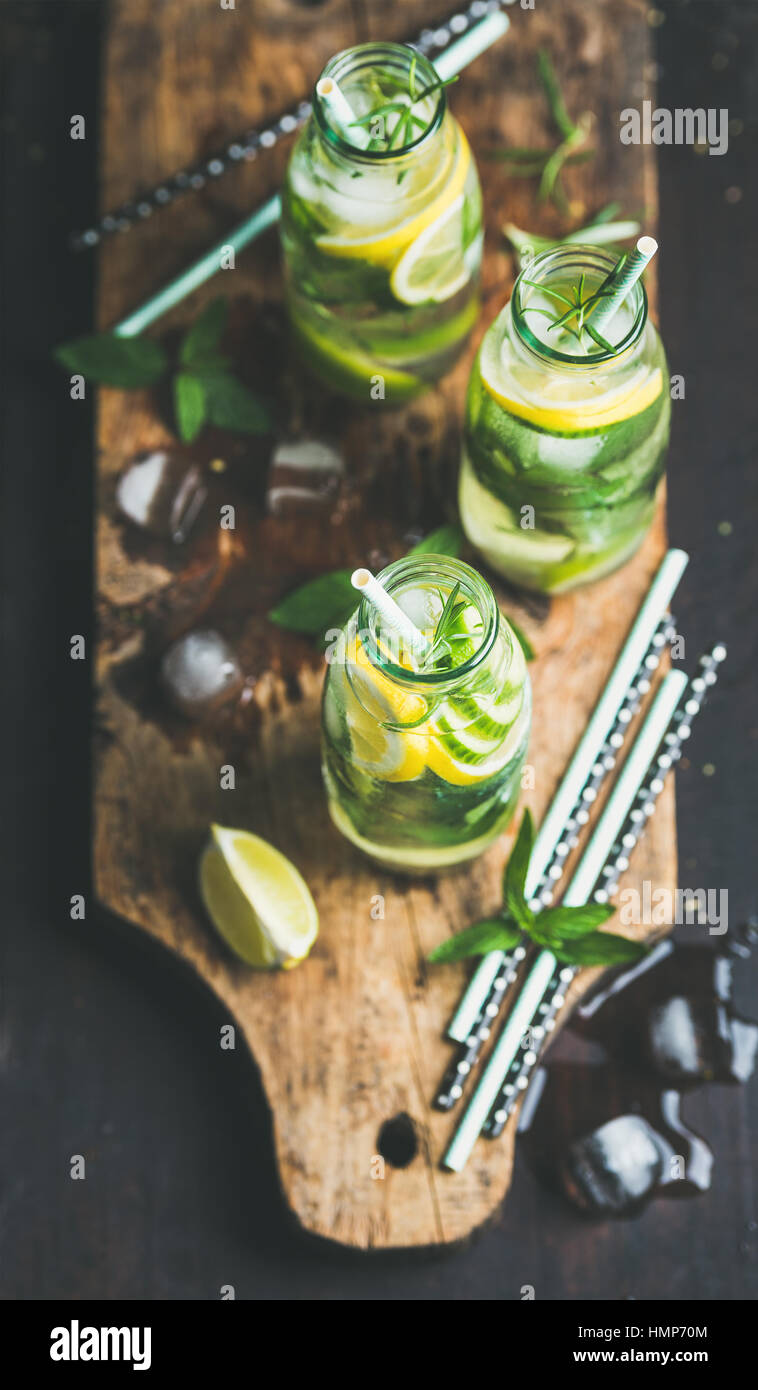 Citrus and herbs infused sassi water for detox, dieting Stock Photo