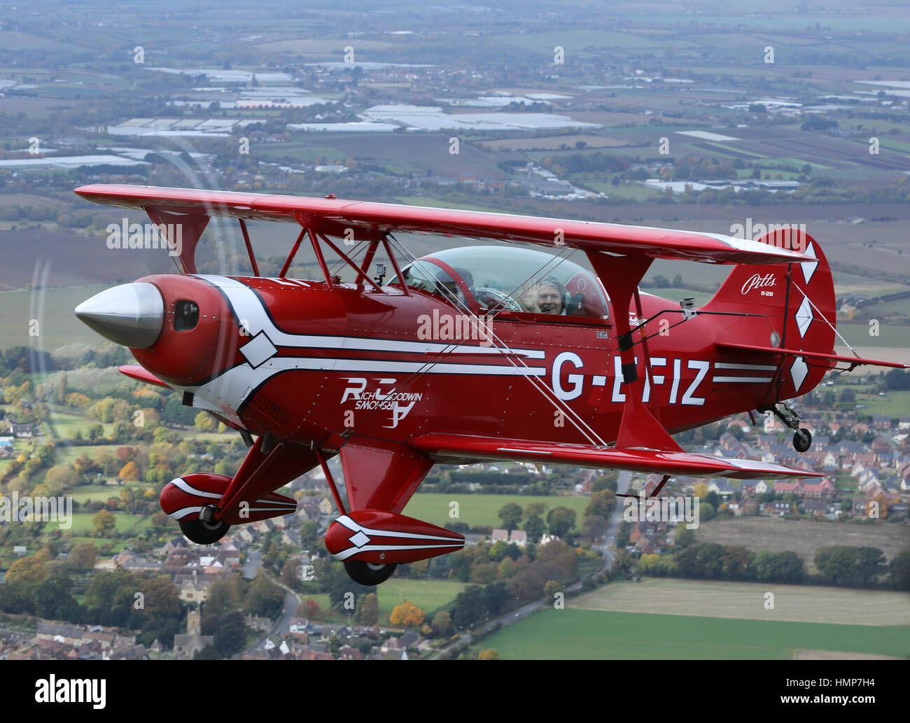 The Rich Goodwin Pitts Special being flown over the Worcestershire countryside Stock Photo
