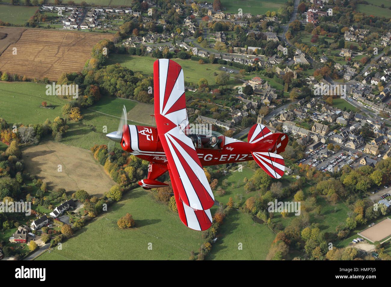 The Rich Goodwin Pitts Special being flown over the Worcestershire countryside Stock Photo