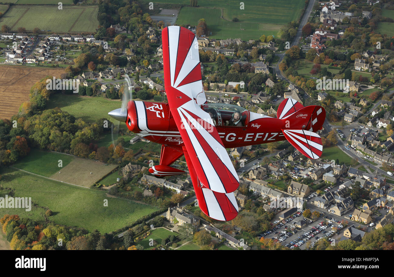 The Rich Goodwin Pitts Special being flown over the Worcestershire countryside Stock Photo