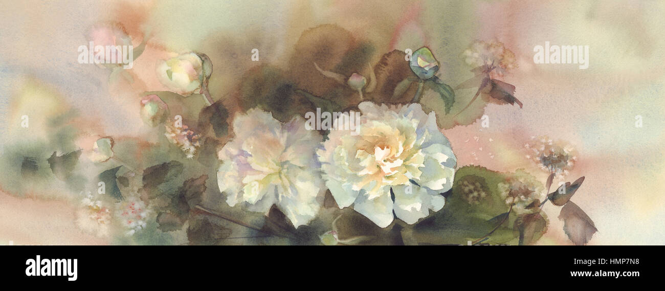 bouquet of white peonies watercolor Stock Photo - Alamy