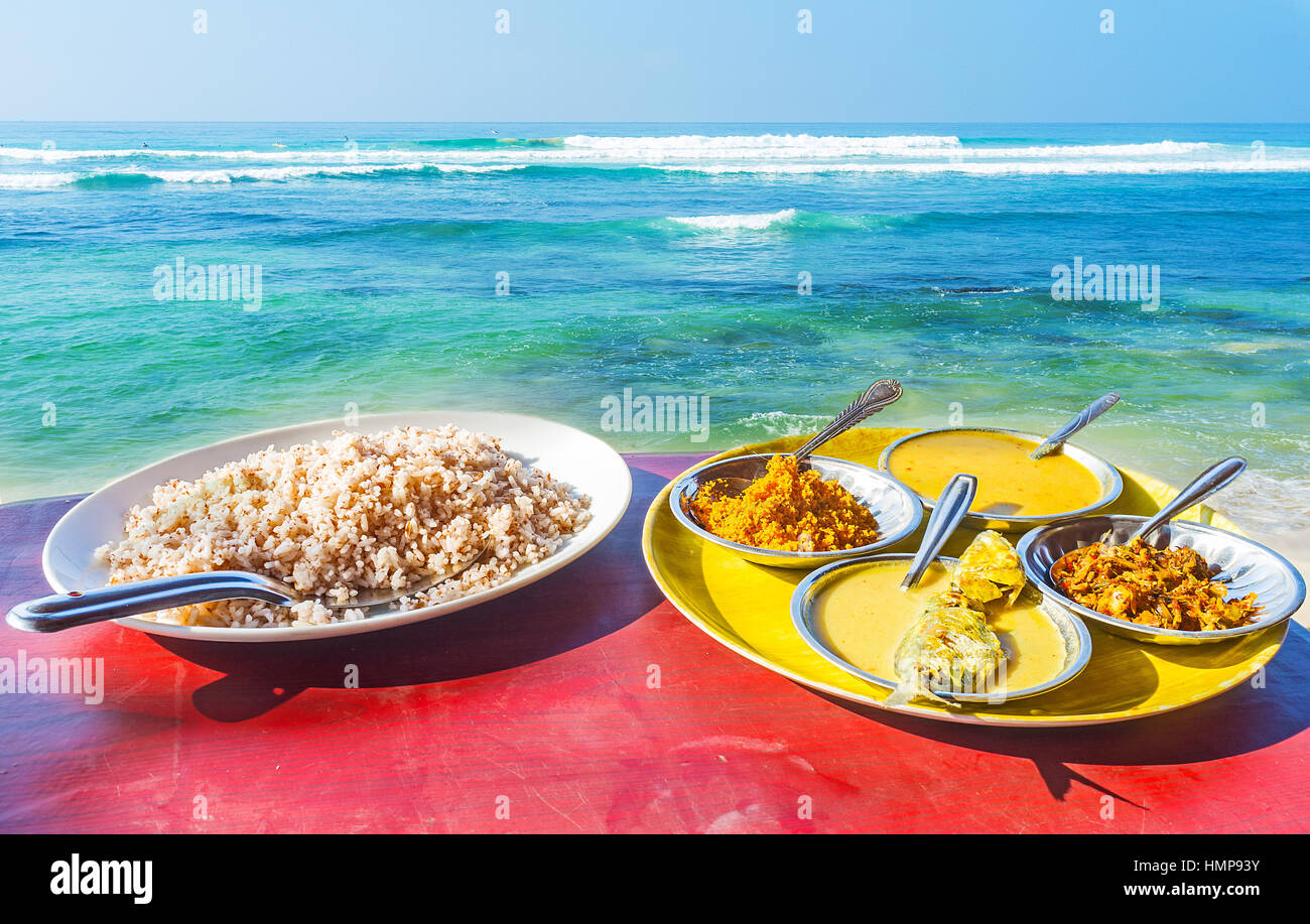 The coastal cafes of Ahangama offer delisious rice and fish curry with