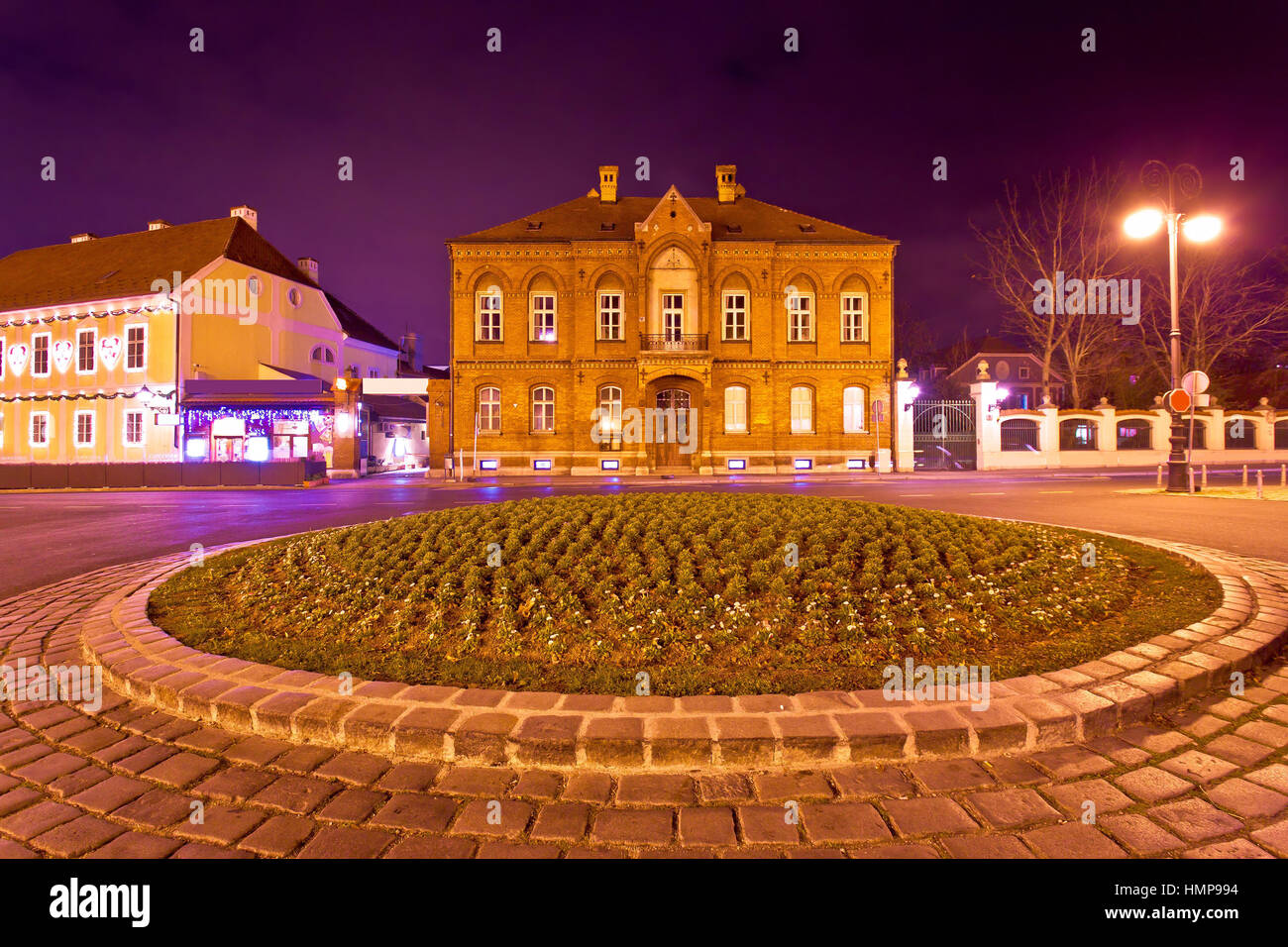 Zagreb street architecture night scene, capital od Croatia Stock Photo