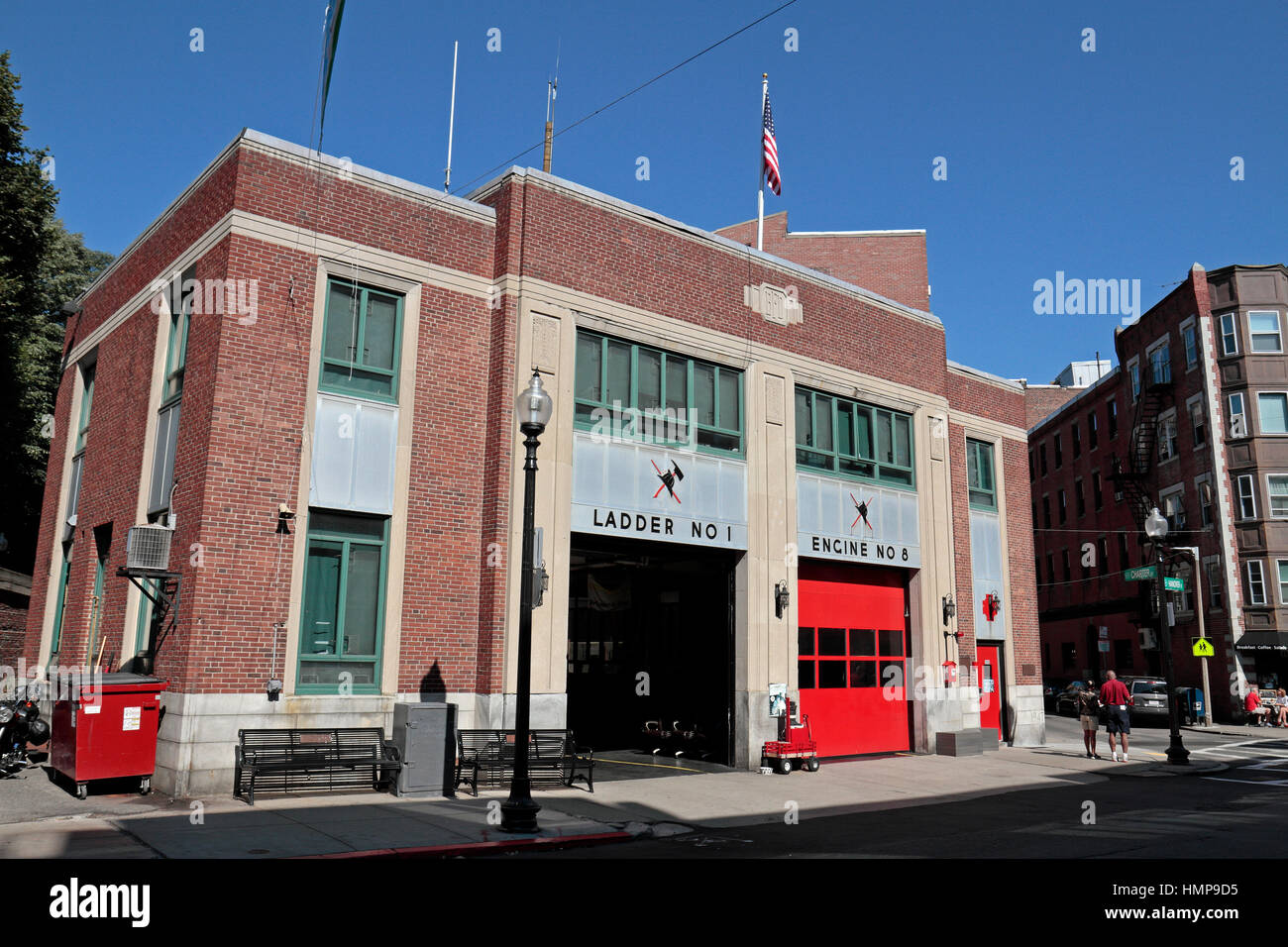 Boston Fire Department fire station for Ladder No 1 and Engine No 8, Boston, Massachusetts, United States. Stock Photo