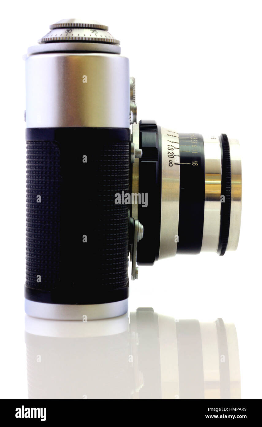 Retro camera isolated on white background closeup Stock Photo - Alamy