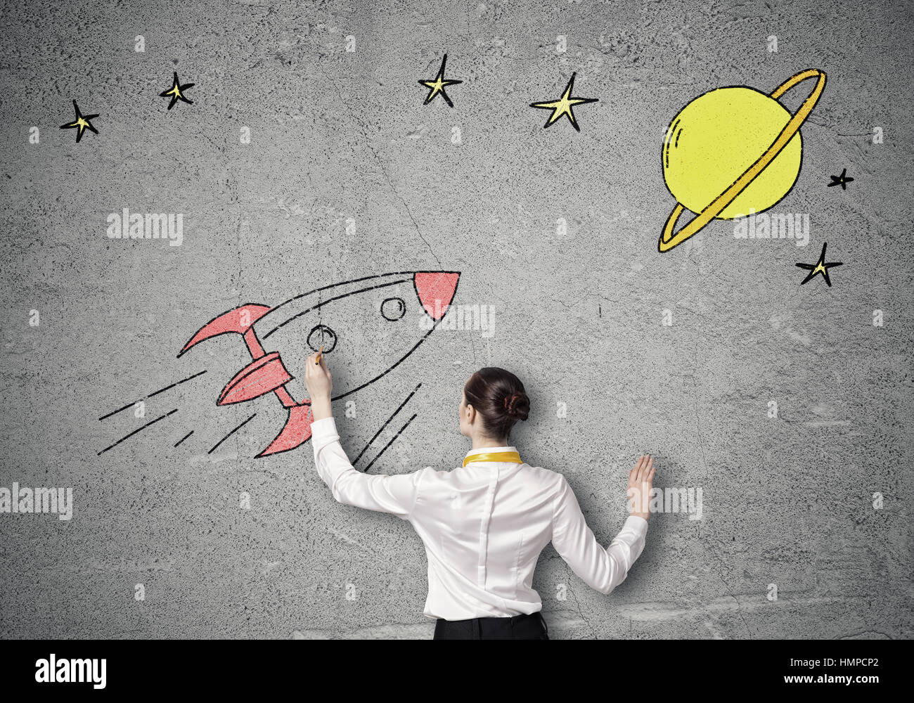Business woman flying with rocket hi-res stock photography and images ...
