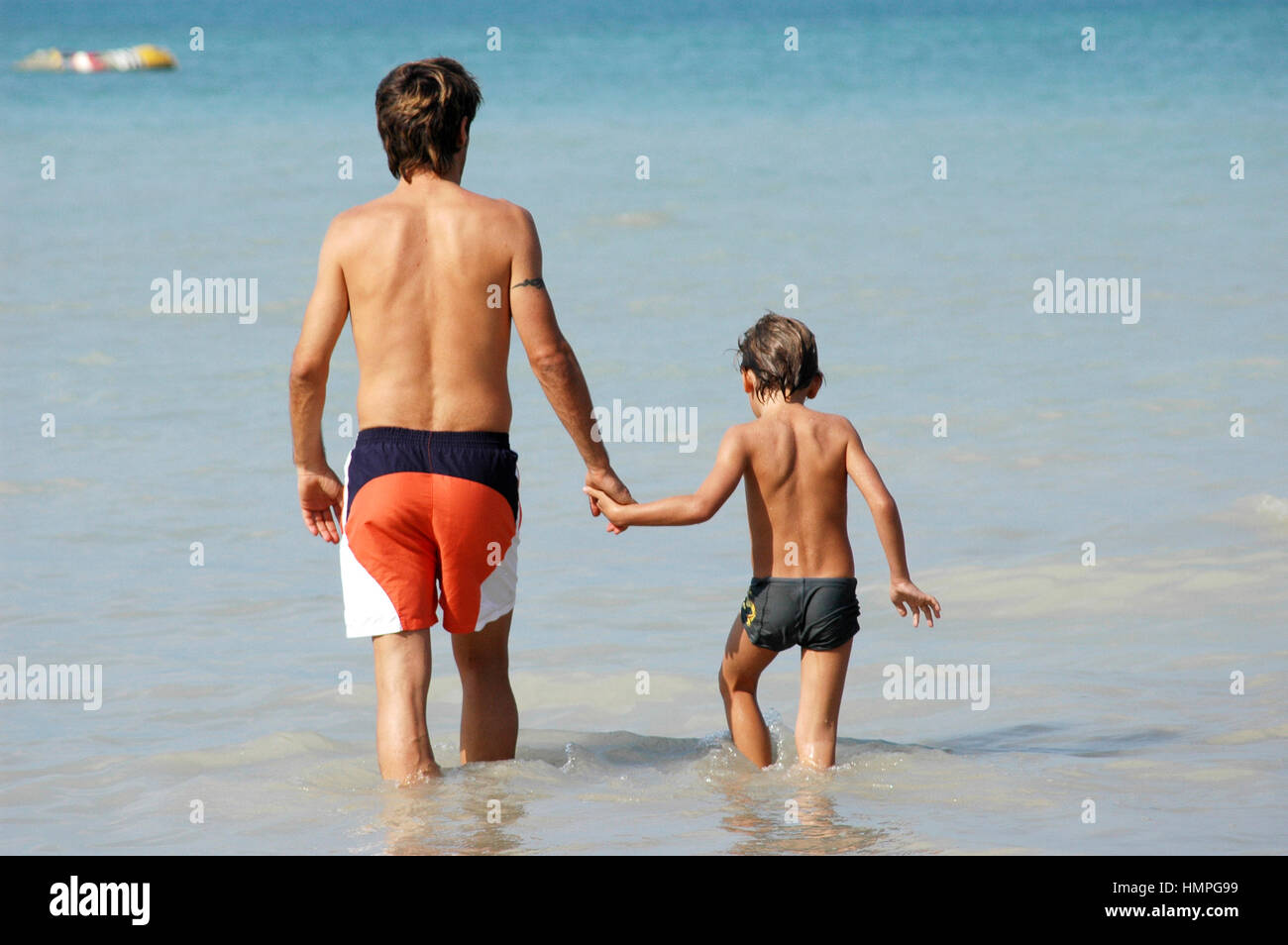 Father with son on Lake Garda in Italy Stock Photo
