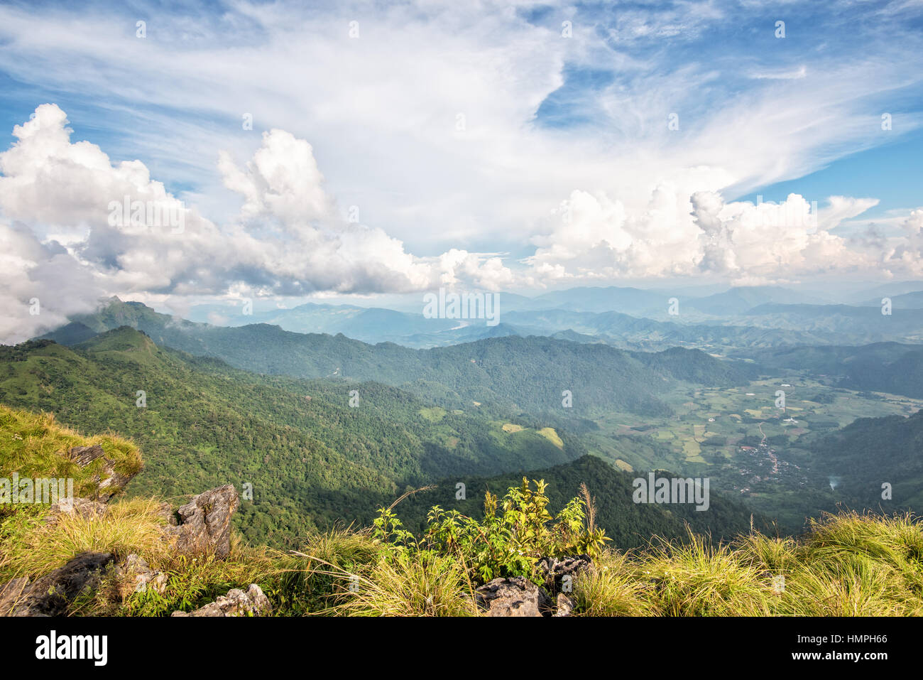 Beautiful landscape high mountain of the Phi Pan Nam Range from view point on Phu Chi Fa Forest Park in Chiang Rai Province Thailand Stock Photo