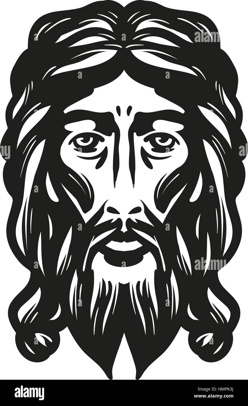 Face of Jesus isolated on white background. Vector illustration Stock Vector