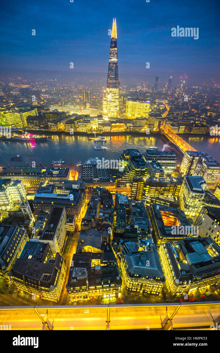 Night view of London, with the Shard and London Bridge. London, UK Stock Photo