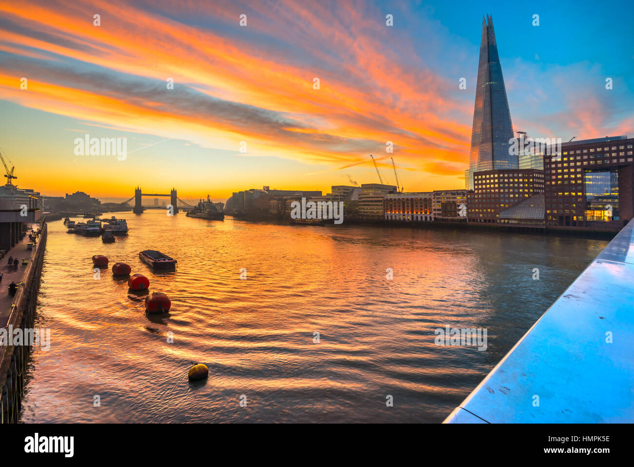 Beautiful sunset over London, with the Shard and London Bridge. London, UK Stock Photo