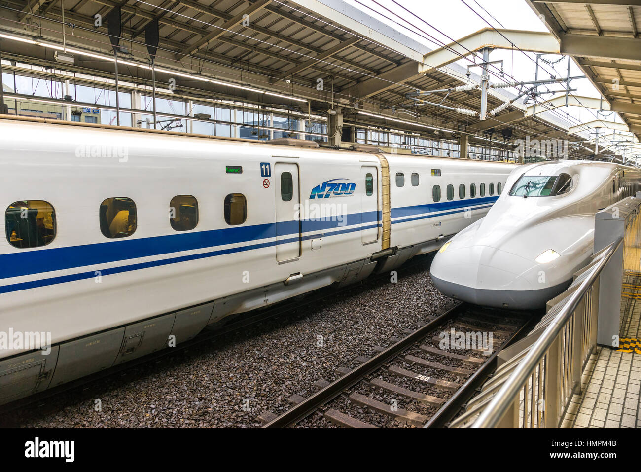 KYOTO, JAPAN - DECEMBER 04, 2014: A Shinkansen Bullet Train December 04, 2014 in Kyoto, Japan. The Tokkaido Shinkansen is the world's busiest high-spe Stock Photo