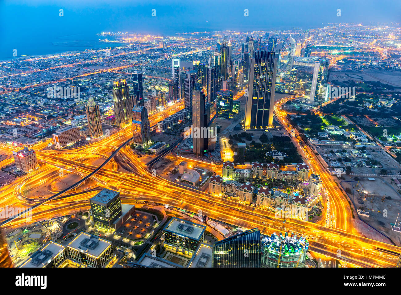 Dubai skyline at dusk, UAE Stock Photo - Alamy
