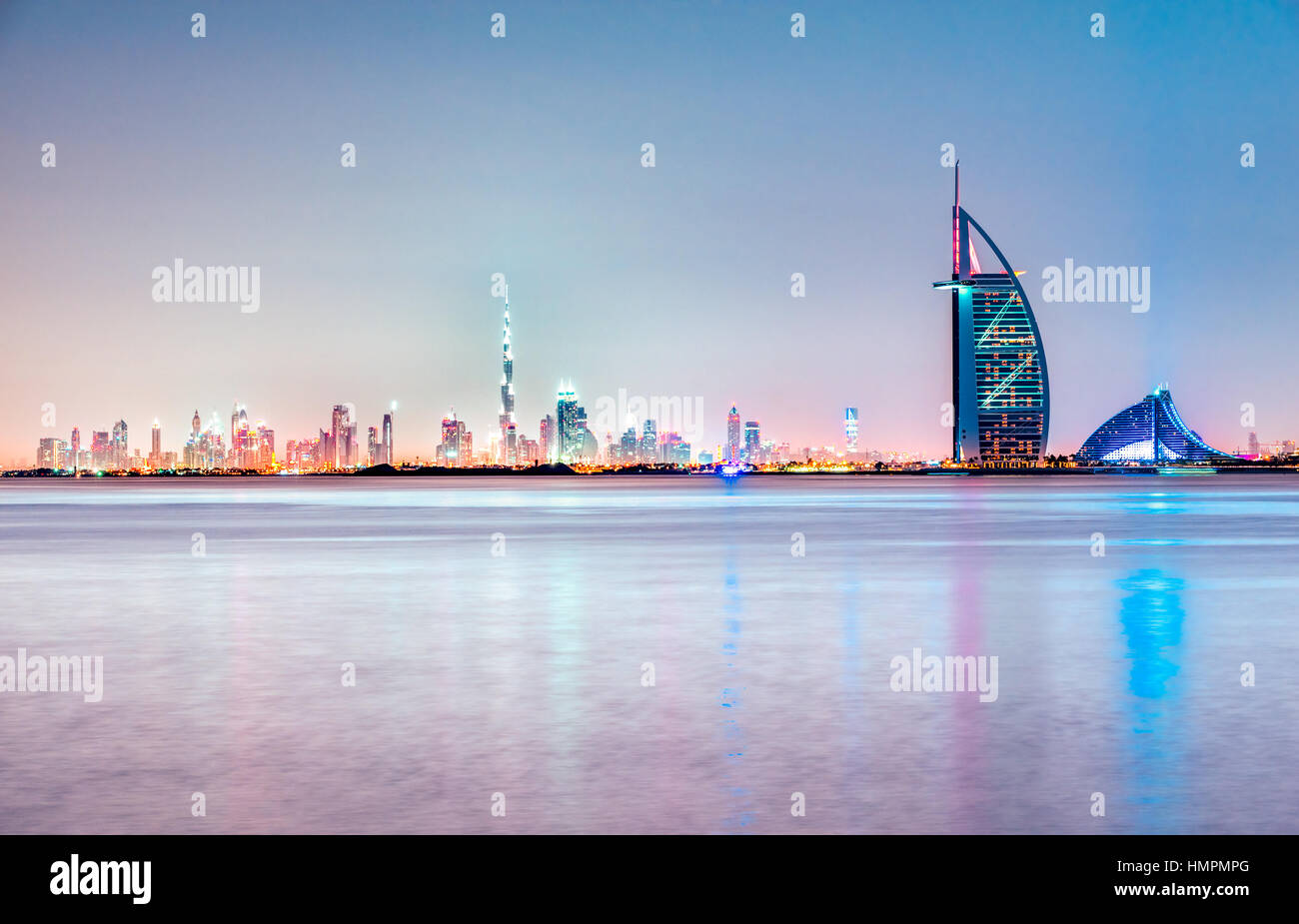 Dubai skyline at dusk, UAE Stock Photo - Alamy