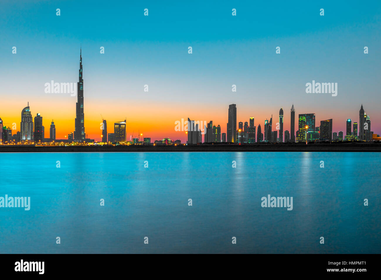 Dubai skyline at dusk, UAE Stock Photo - Alamy
