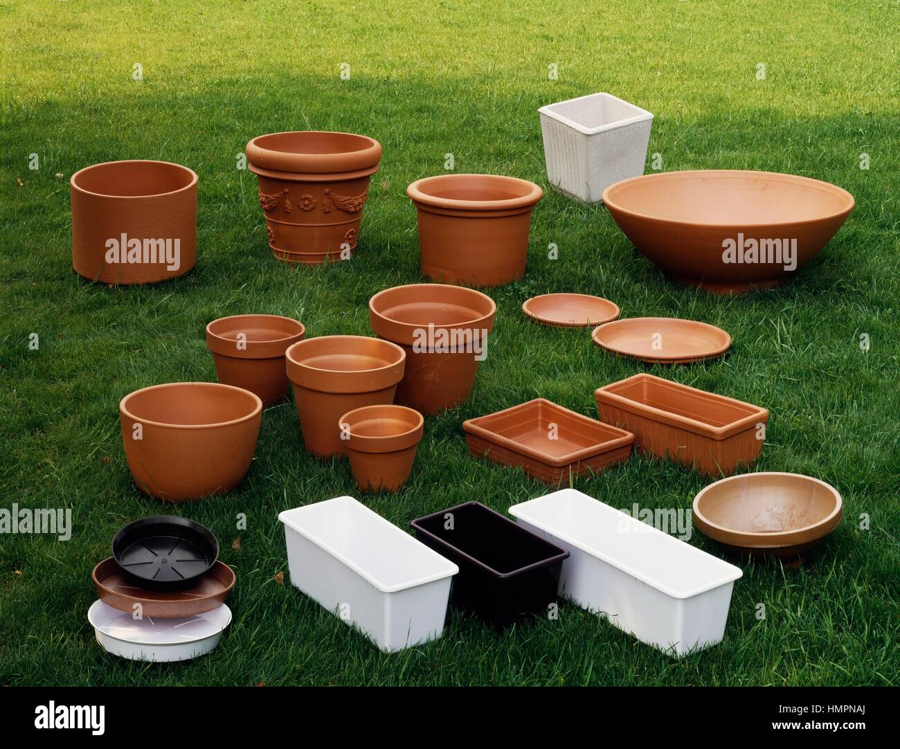 Vases of various shapes and sizes, in different materials. Stock Photo