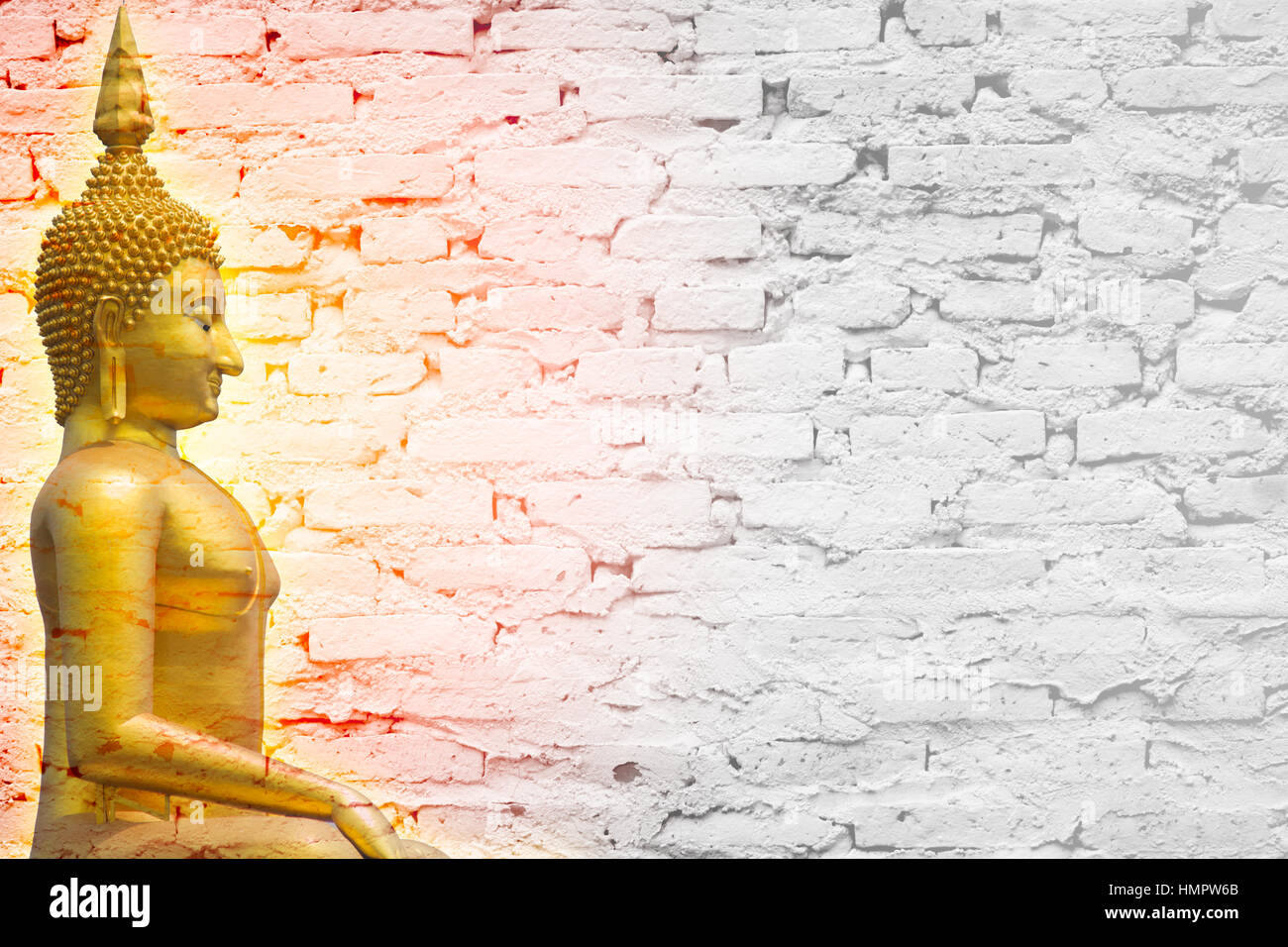 Golden Buddha glow with brick wall background or postcard or wallpaper design Stock Photo - Alamy Golden Buddha glow with brick wall background or postcard or wallpaper design Stock Photo - Alamy