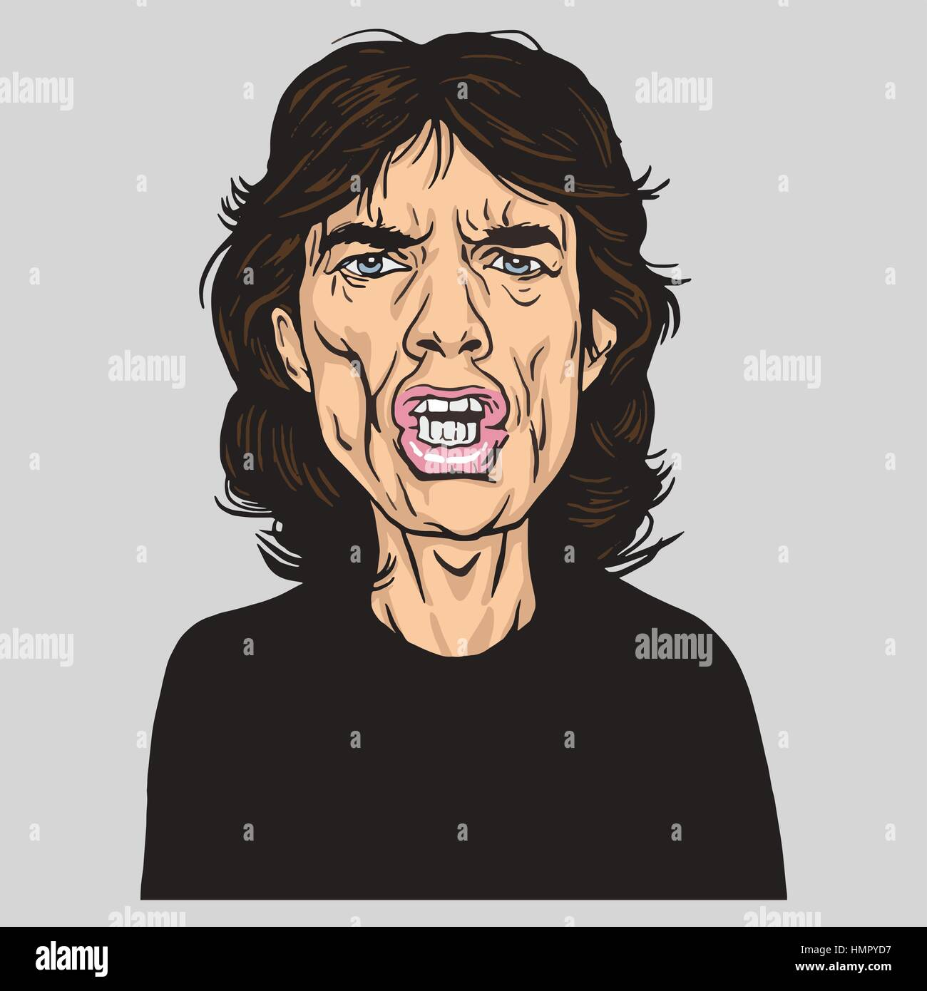 Mick Jagger Vector Portrait Illustration Caricature Stock Vector