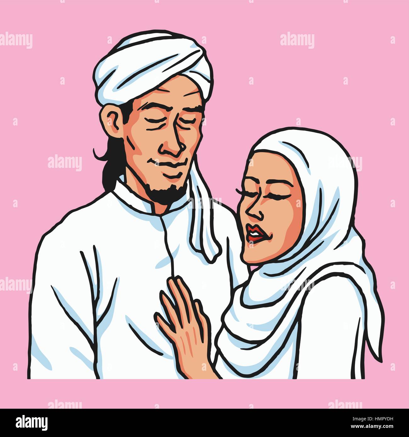 Romantic Muslim Couple in Love Vector Illustration Stock Vector