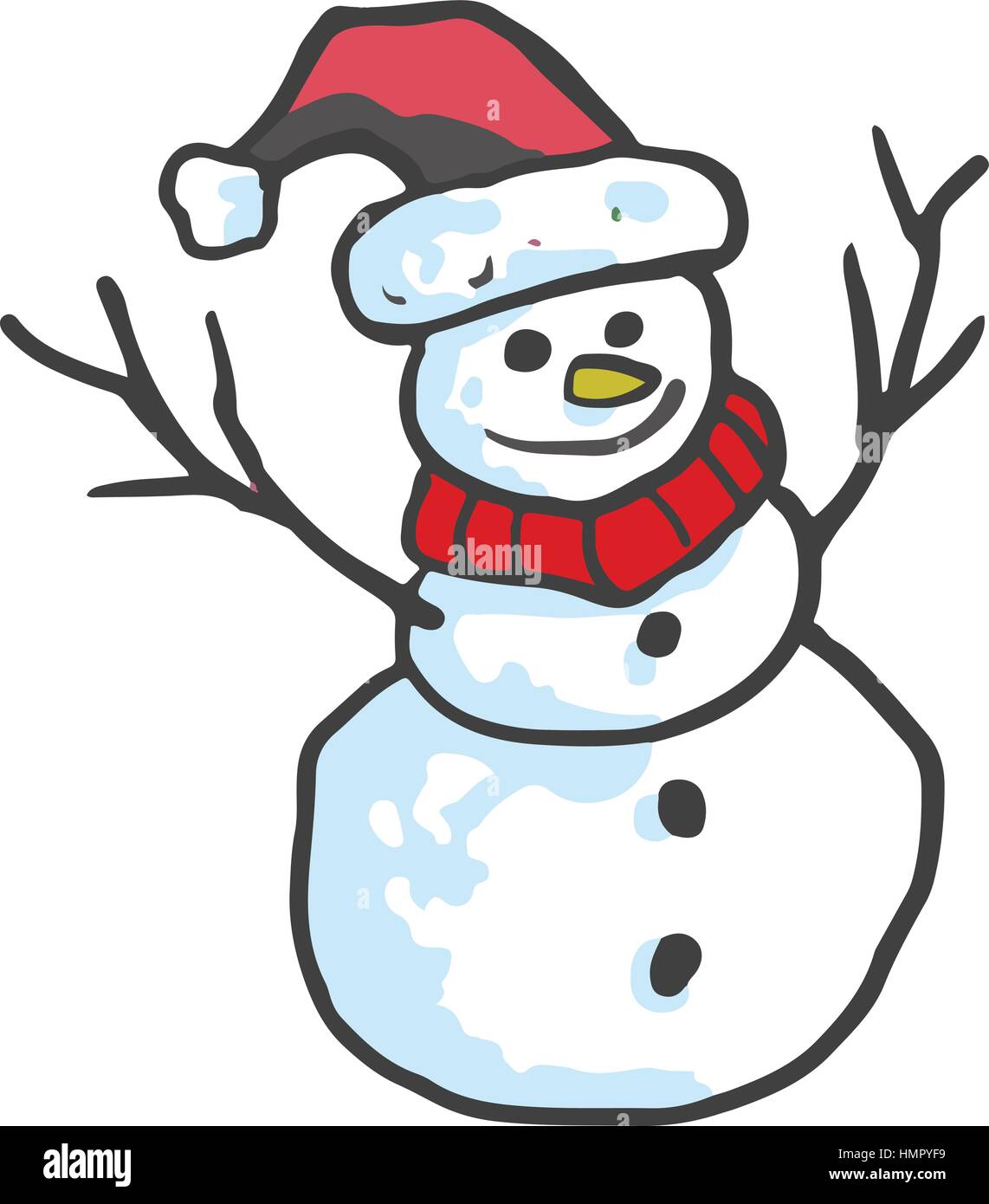 Christmas Snowman Smiling Hand Drawn. Vector Illustration Stock Vector