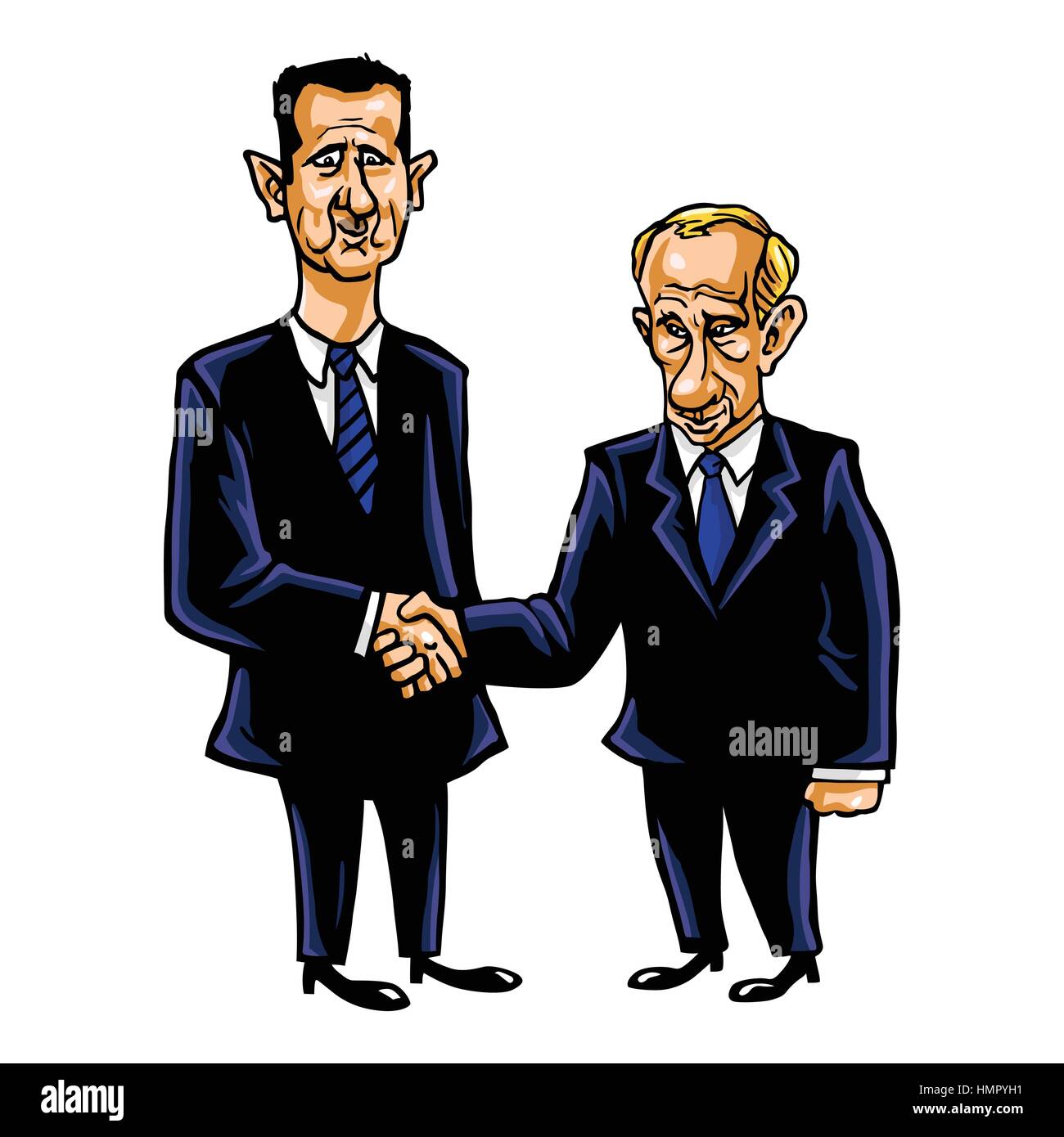 Bashar Al-Assad With Vladimir Putin Cartoon Vector Illustration Stock Vector