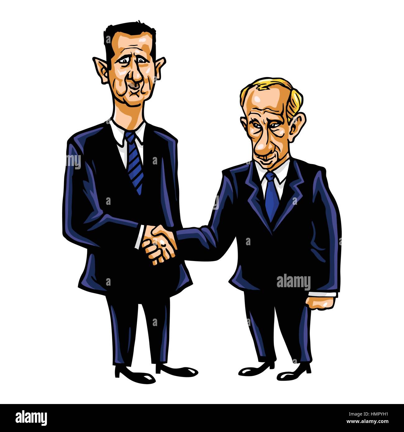 Bashar Al-Assad With Vladimir Putin Cartoon Vector Illustration Stock