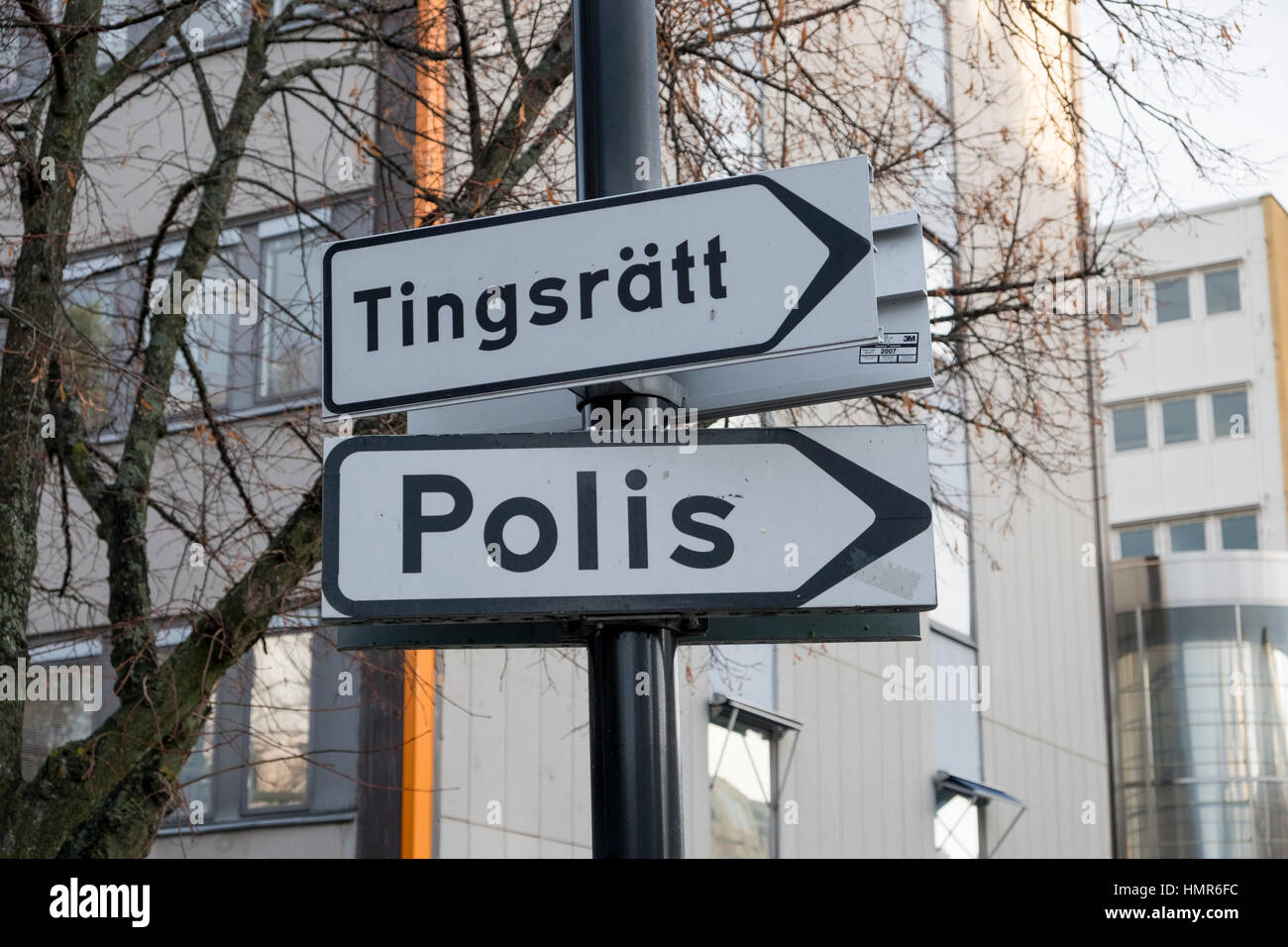 Reference to the police and the court, Solna, Sweden. Stock Photo