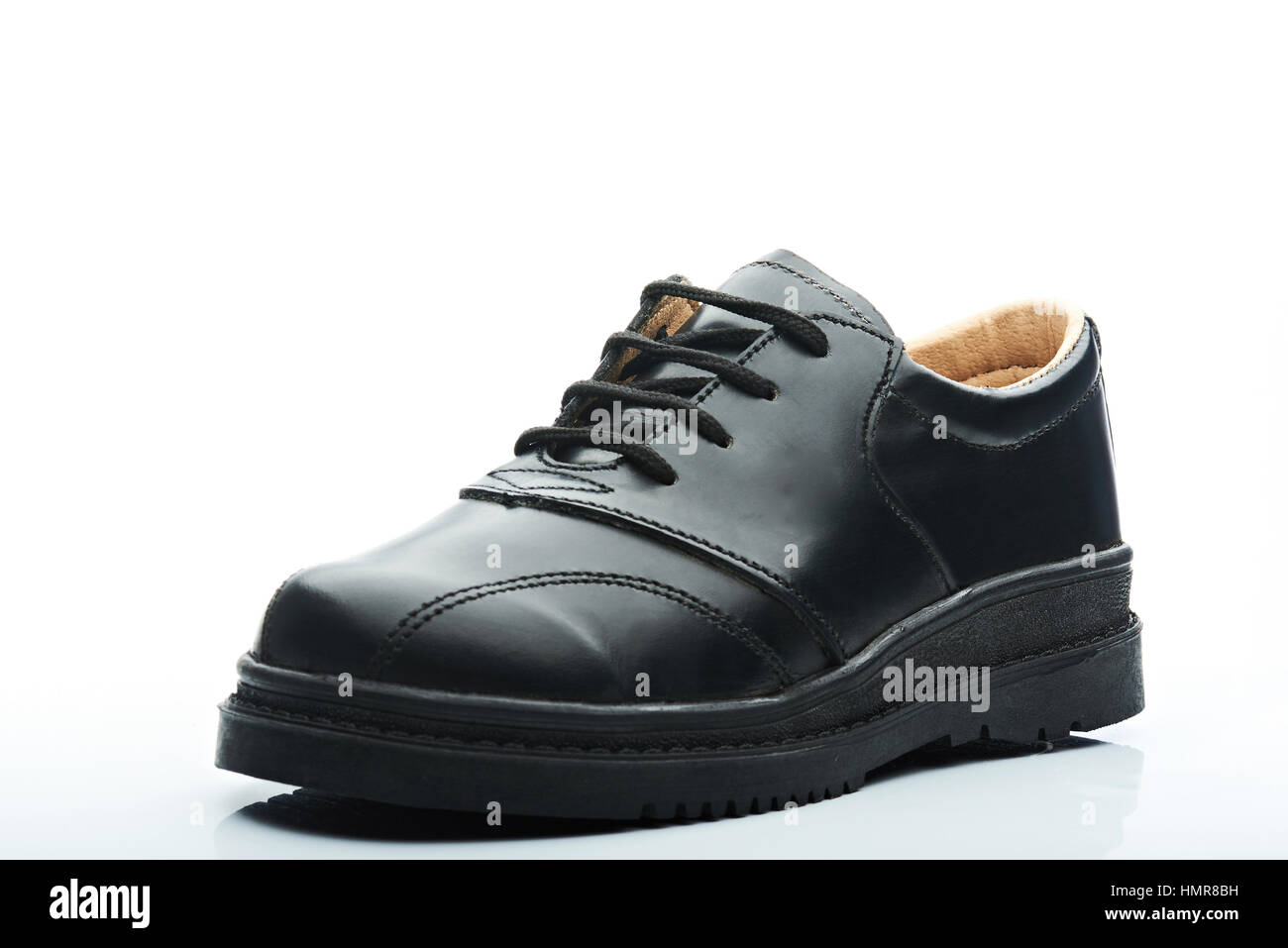 kids boy school shoe black leather on white background Stock Photo - Alamy