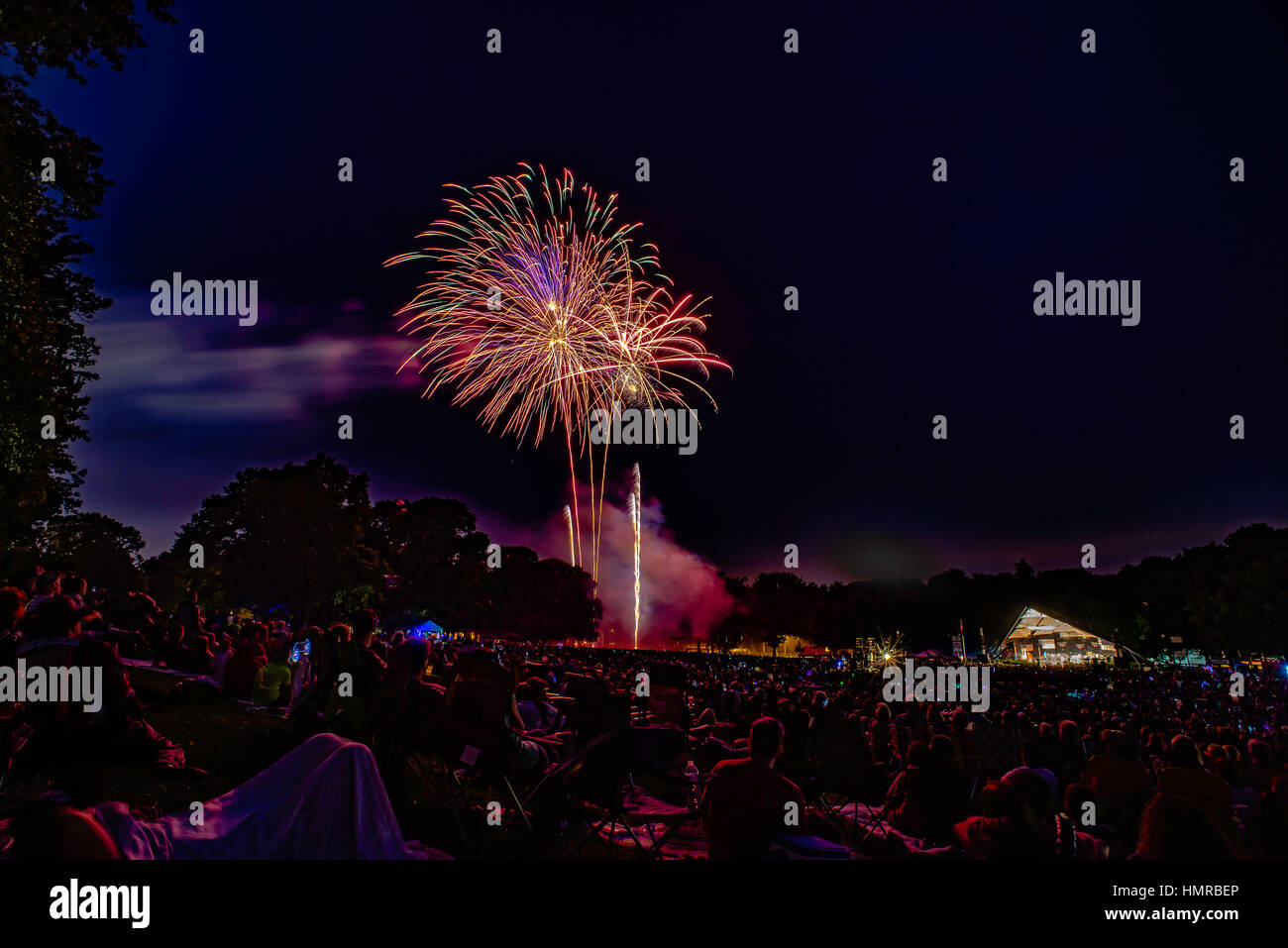 4th of July celebration and fireworks, Long Park, Lancaster, PA. Stock Photo