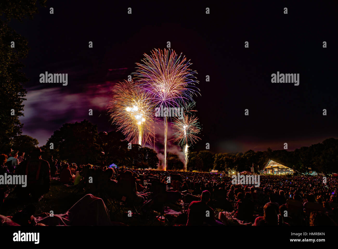 4th of July celebration and fireworks, Long Park, Lancaster, PA. Stock Photo