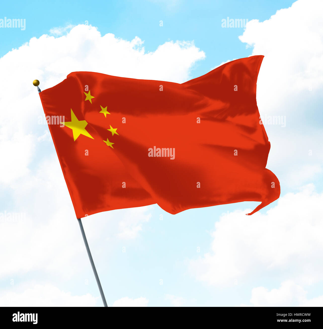 Flag of China Raised Up in The Sky Stock Photo