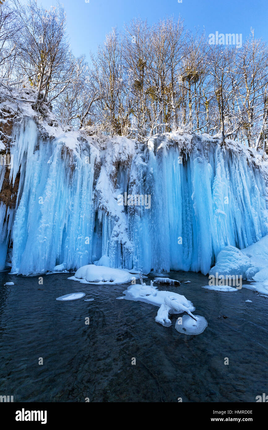 Frozen waterfall at plitvice lakes, Croatia Stock Photo