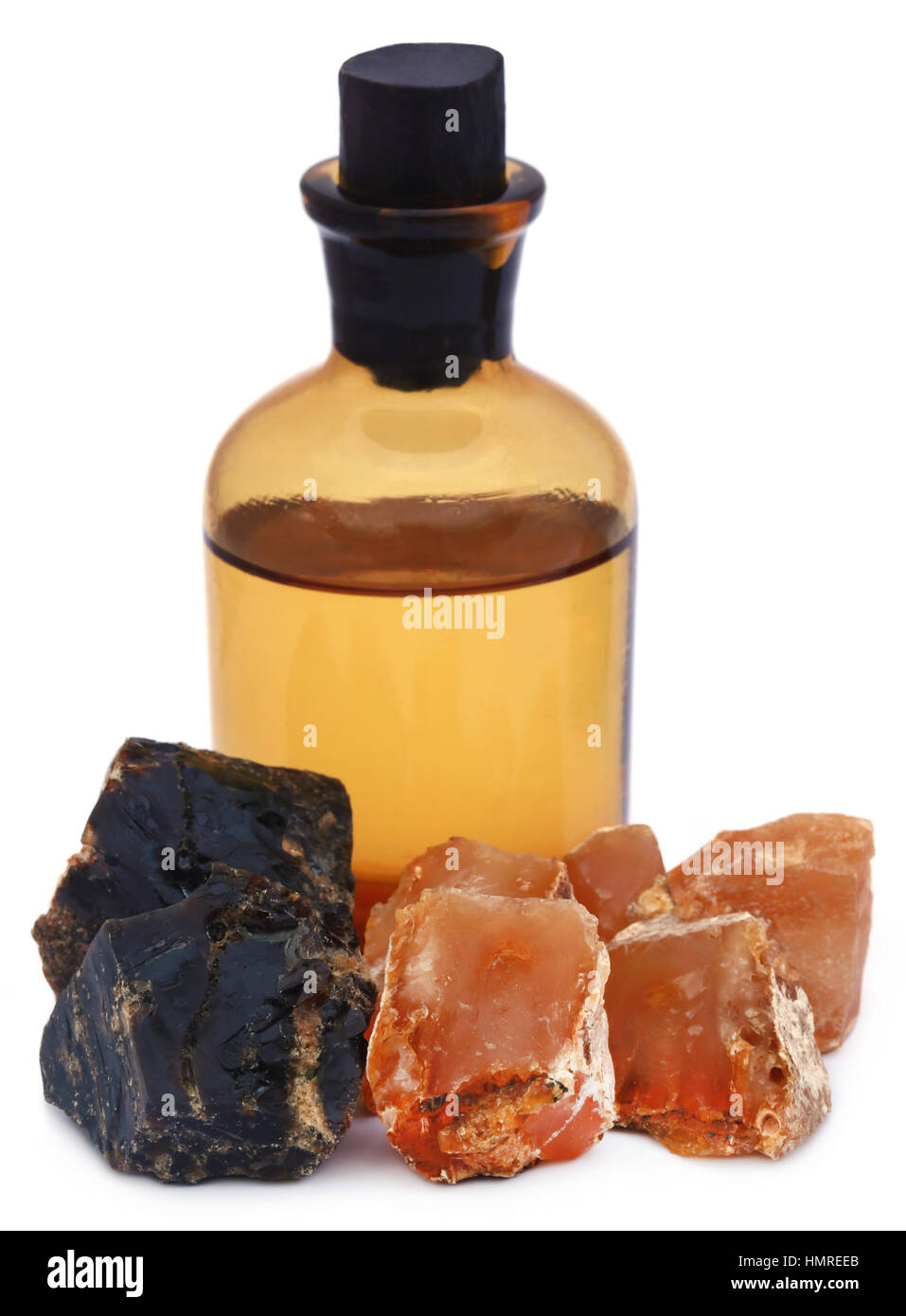 Frankincense dhoop with essential oil in a bottle Stock Photo