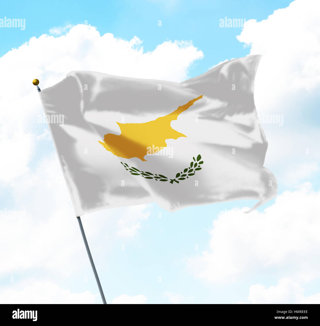 Flag of Cyprus Raised Up in The Sky Stock Photo