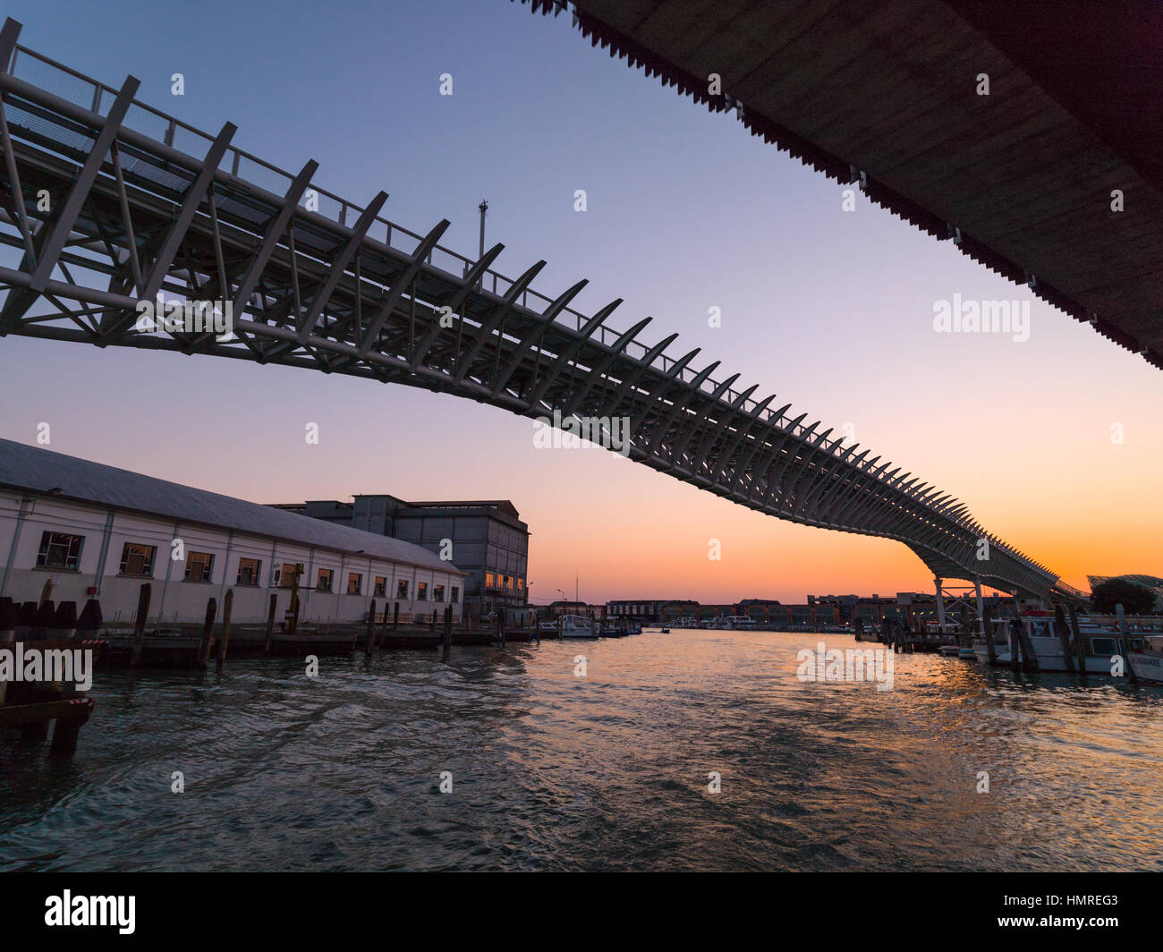 Suntet under the metro bridge in Venice Stock Photo