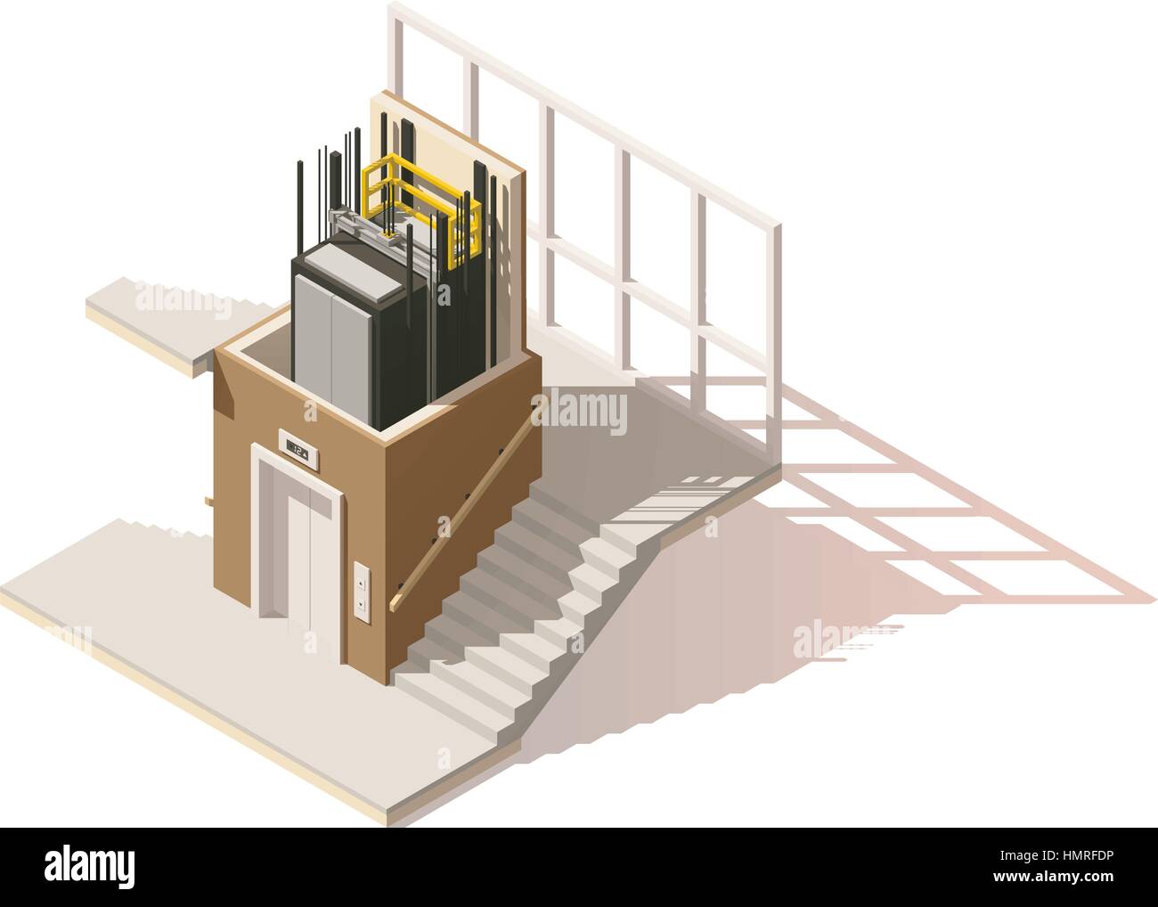 Vector isometric low poly elevator cutaway icon Stock Vector