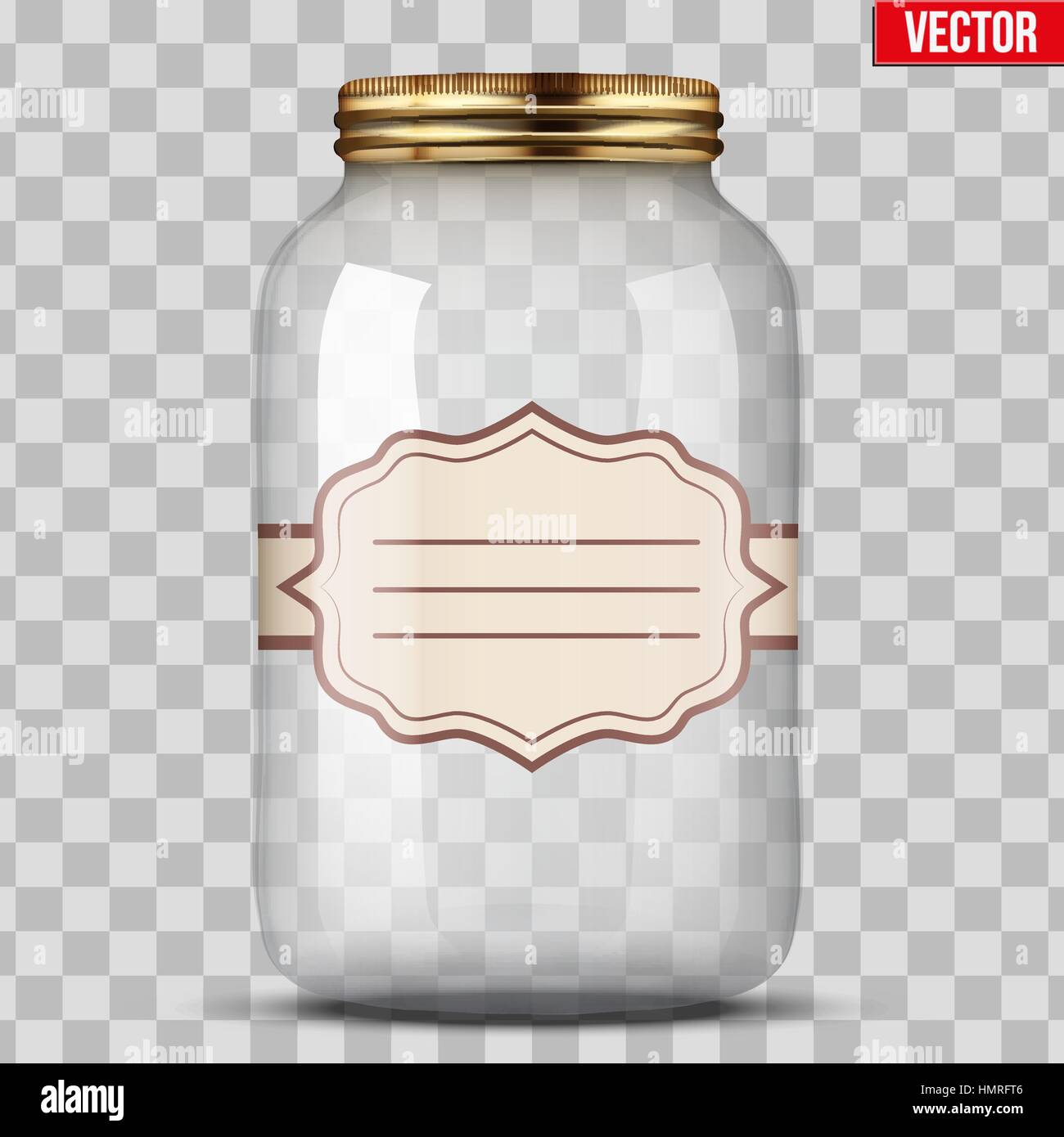 Big Glass Jar for canning and preserving with sticker label. Vector Illustration isolated on