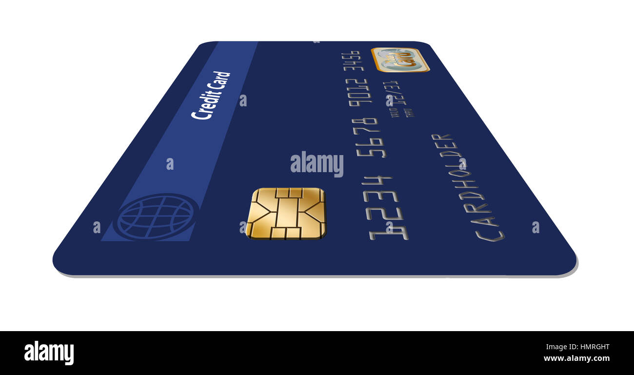 EMV chip is seen close up on a credit card isolated on the background ...