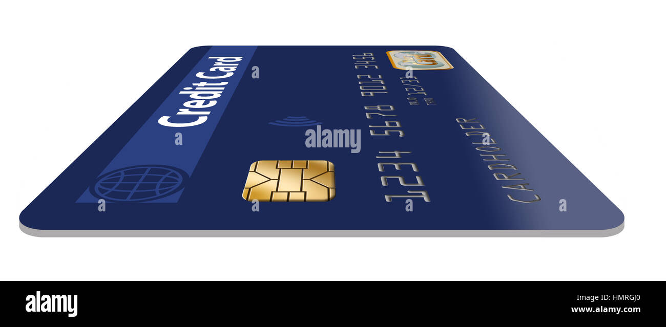 EMV chip is seen close up on a credit card isolated on the background ...