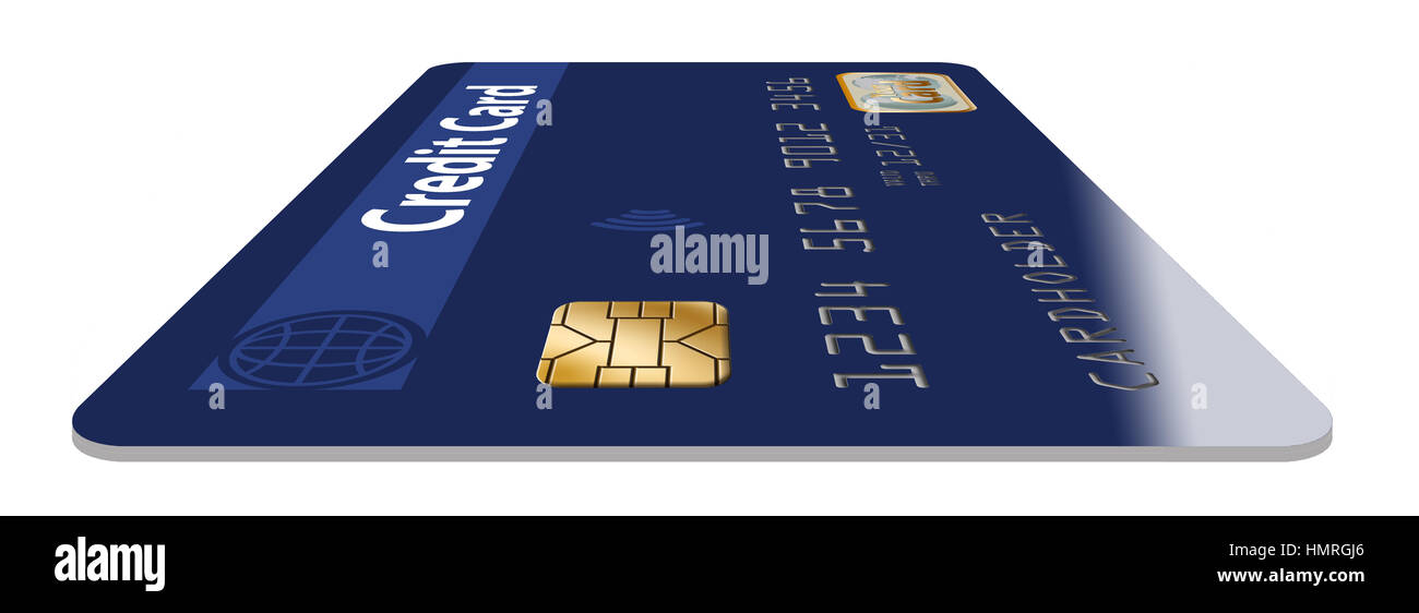 EMV chip is seen close up on a credit card isolated on the background ...