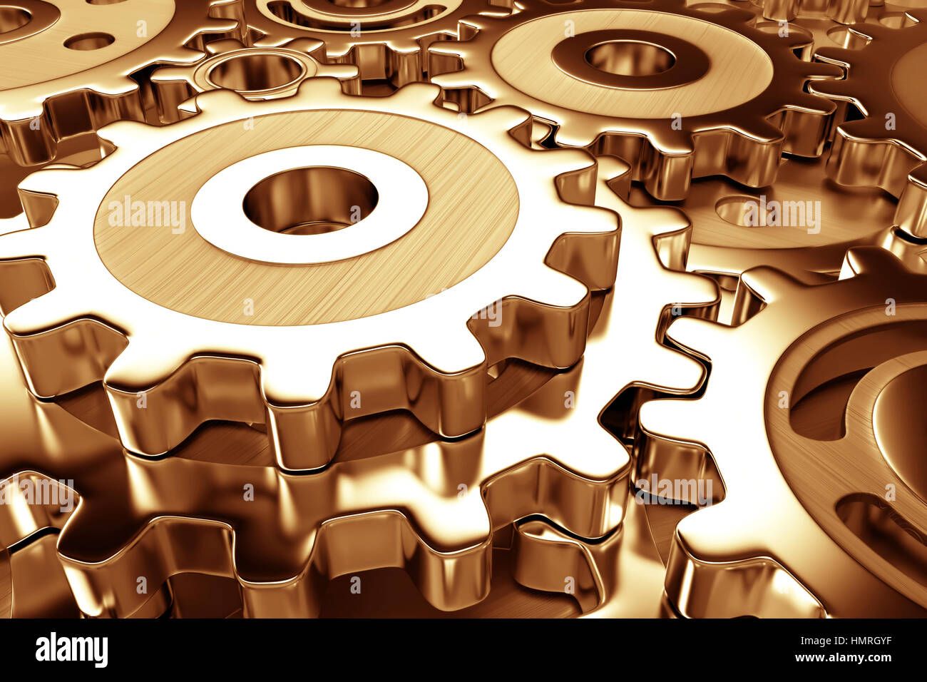 gear wheels in dark gold (3d illustration) Stock Photo