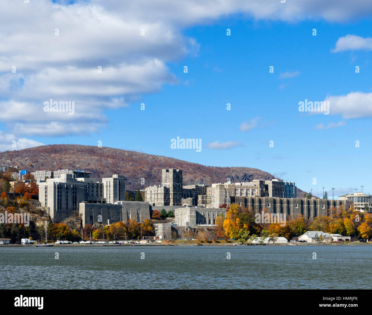 West Point Military Academy.The United States Military Academy from Garrisons Landing on the Hudson River, New York State, USA Stock Photo