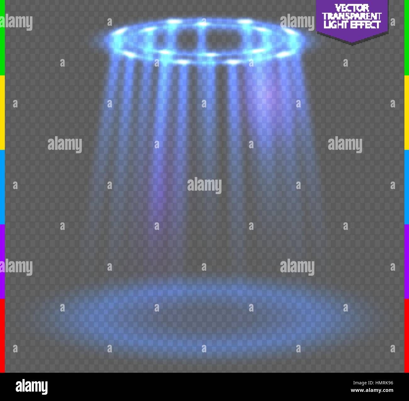 Round blue glow rays night scene on transparent background. Empty light effect podium. Disco club dance floor. Show party lamp in fog. Ufo beam stage Stock Vector