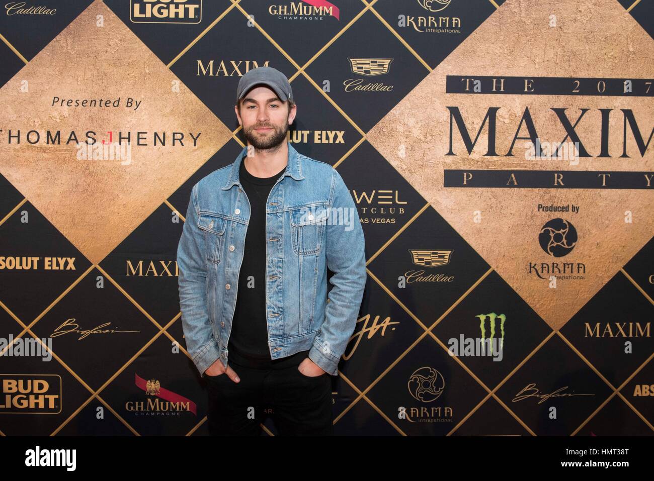 Chace Crawford attends the red carpet at the 2017 Maxim Party for Super Bowl LI at Smart Financial Centre on February 4, 2017 in Houston, Texas. Stock Photo